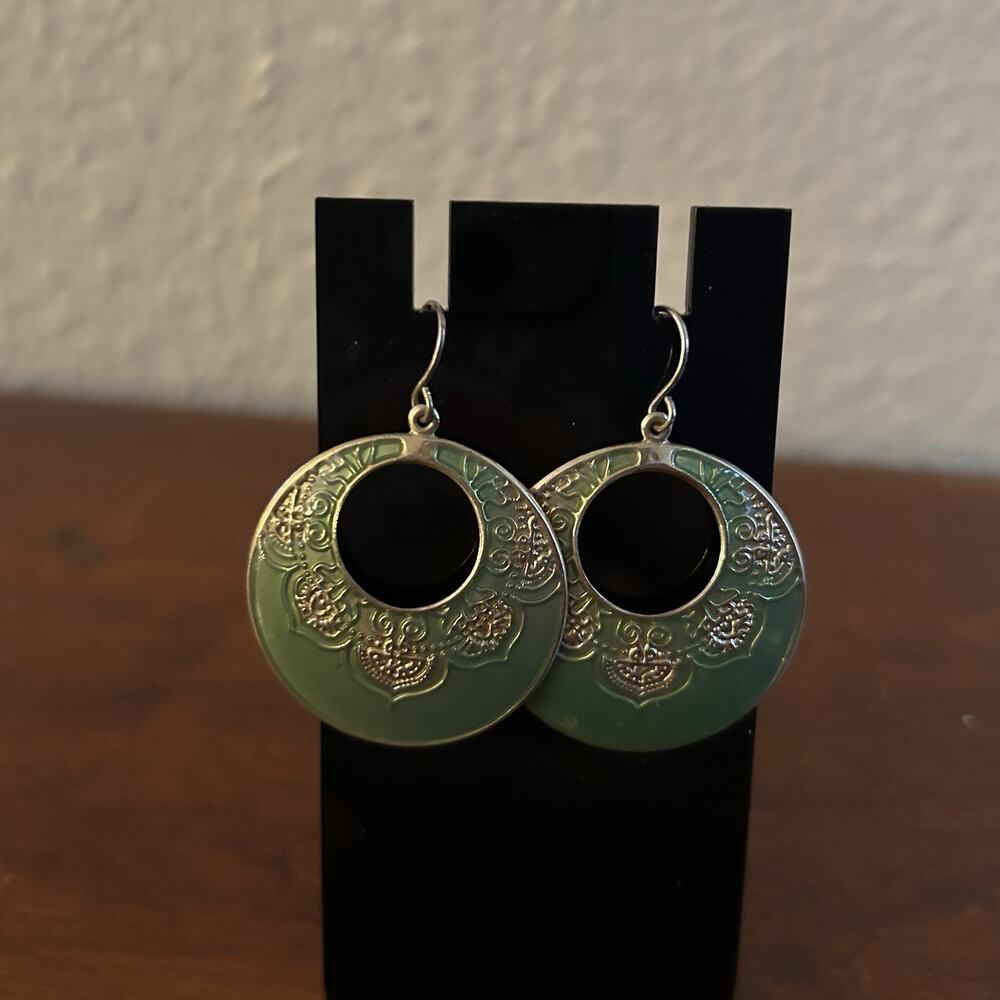Vintage Green & Gold Global Boho Chic Earrings Lightweight